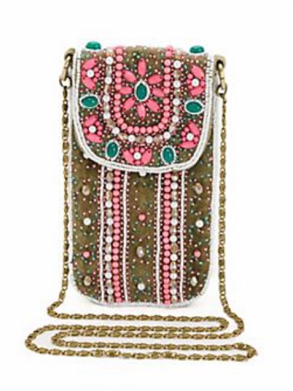 America & Beyond Embellished Mobile Phone Bag ~ Olive Green